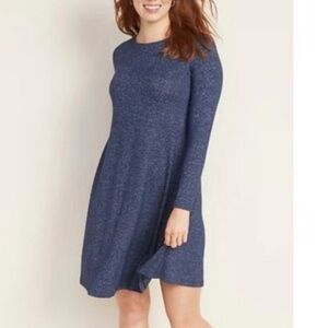 Old Navy Long Sleeve Blue Dress Scoop Neck Medium Plush Knit Swing Dress